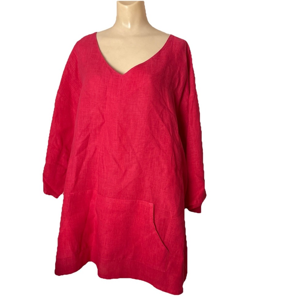 BRYN WALKER Reddish Pink Oversized Linen Kangaroo Pocket Shirt top size XL